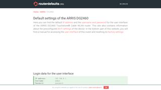 
                            3. Default settings of the ARRIS DG2460 - …