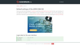 
                            6. Default settings of the ARRIS SB6183 - routerdefaults.org