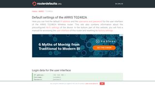 
                            8. Default settings of the ARRIS TG2482A - routerdefaults.org