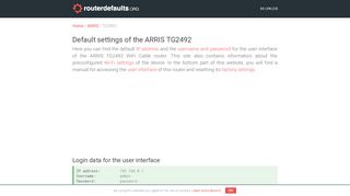 
                            8. Default settings of the ARRIS TG2492 - routerdefaults.org