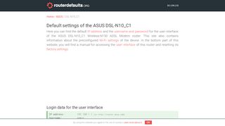 
                            3. Default settings of the ASUS DSL-N10_C1 - …