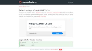 
                            3. Default settings of the ASUS RT-N16 - routerdefaults.org