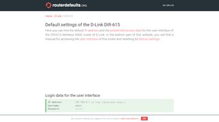 
                            9. Default settings of the D-Link DIR-615