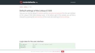 
                            2. Default settings of the Linksys E1500