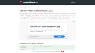 
                            8. Default settings of the Linksys EA6500 - routerdefaults.org