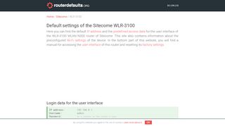 
                            3. Default settings of the Sitecome WLR-3100 - …