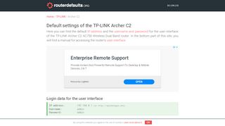 
                            10. Default settings of the TP-LINK Archer C2 - routerdefaults.org