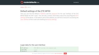 
                            4. Default settings of the ZTE MF90