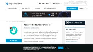 
                            8. Deliveroo Restaurant Partner API | ProgrammableWeb