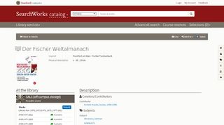 
                            9. Der Fischer Weltalmanach in SearchWorks catalog