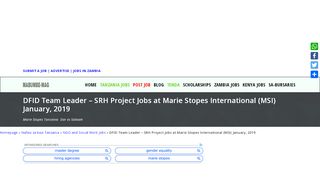 
                            9. DFID Team Leader – SRH Project Jobs at Marie Stopes ...