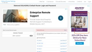 
                            9. Diamond DSL642WLG Default Router Login and Password