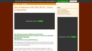 
                            9. Die IP-Adresse 192.168.178.33 : Class C Networks