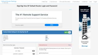 
                            1. Digi Digi One SP Default Router Login and Password