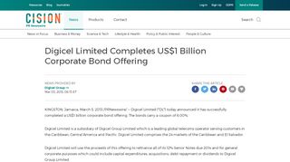 
                            9. Digicel Limited Completes US$1 Billion Corporate Bond Offering