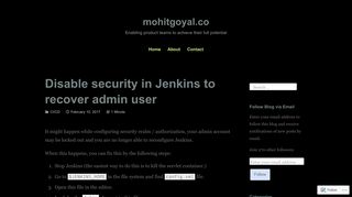 
                            1. Disable security in Jenkins to recover admin user – mohitgoyal.co