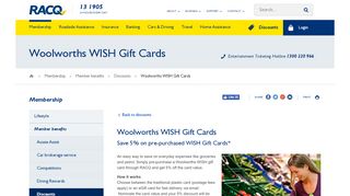 
                            1. Discounts - Woolworths WISH Gift Cards - RACQ