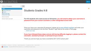 
                            8. District of Philadelphia : Students Grades K-8 - Schoolnet