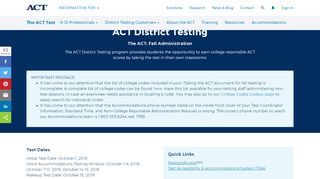 
                            4. District Testing Administration - Fall - The ACT for K-12 ...