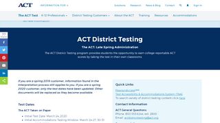 
                            1. District Testing Administration - Late Spring - The ACT for K-12 ...