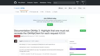 
                            2. Documentation OkHttp 3: Highlight that one must not recreate ...