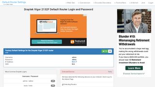 
                            1. Draytek Vigor 2132F Default Router Login and …