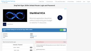 
                            6. DrayTek Vigor 2830n Default Router Login and Password