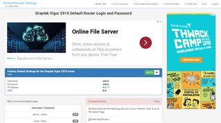 
                            1. Draytek Vigor 2910 Default Router Login and Password