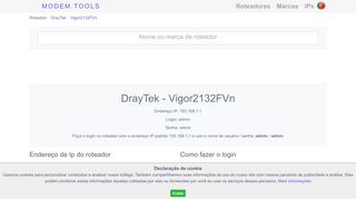 
                            5. DrayTek Vigor2132FVn Login e senha padrão do roteador