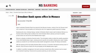 
                            8. Dresdner Bank opens office in Monaco - NS Banking