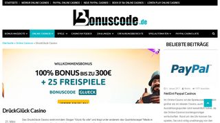 
                            9. DrückGlück Casino Bonus 100% bis zu 300€ + Freispiele