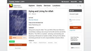 
                            9. Dying and Living for Allah — Kalamazoo Public Library