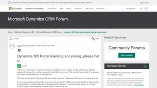 
                            2. Dynamics 365 Portal licensing and pricing, please help ...