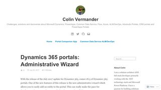 
                            9. Dynamics 365 portals: Administrative Wizard – Colin Vermander