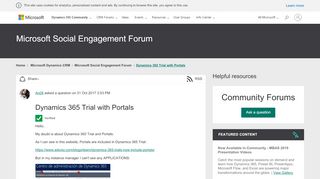 
                            2. Dynamics 365 Trial with Portals - Microsoft Social Engagement Forum ...