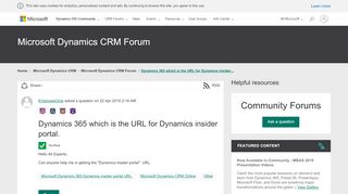 
                            3. Dynamics 365 which is the URL for Dynamics insider portal ...