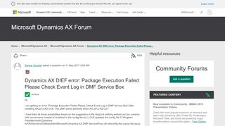 
                            6. Dynamics AX DIEF error: Package Execution Failed Please Check ...