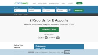 
                            9. E Apponte - 2 Public Records Found - Instant Checkmate