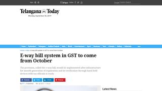 
                            9. E-way bill system in GST to come from October - Telangana News