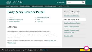 
                            6. Early Years Provider Portal - Stockport Council