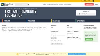 
                            5. Eastland Community Foundation - GuideStar Profile