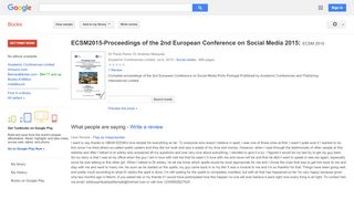 
                            6. ECSM2015-Proceedings of the 2nd European Conference on Social Media ...