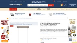 
                            1. EGLO 91284 - Kronleuchter KALUNGA 2xE27/60W | Beleuchtung.de