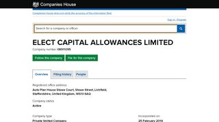 
                            2. ELECT CAPITAL ALLOWANCES LIMITED - Companies House