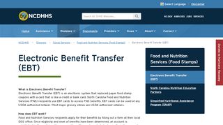 
                            2. Electronic Benefit Transfer (EBT) - NCDHHS