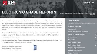 
                            3. Electronic Grade Reports - Infinite Campus | d214