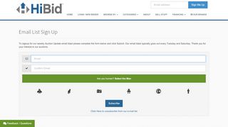 
                            9. Email List Sign Up - HiBid Auctions