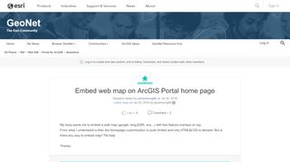 
                            9. Embed web map on ArcGIS Portal home page | GeoNet, The Esri ...