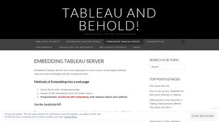 
                            9. Embedding Tableau Server | Tableau and Behold!