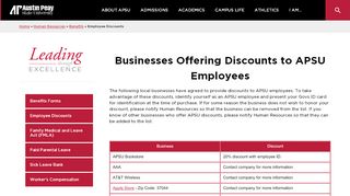 
                            3. Employee Discounts - Austin Peay State University